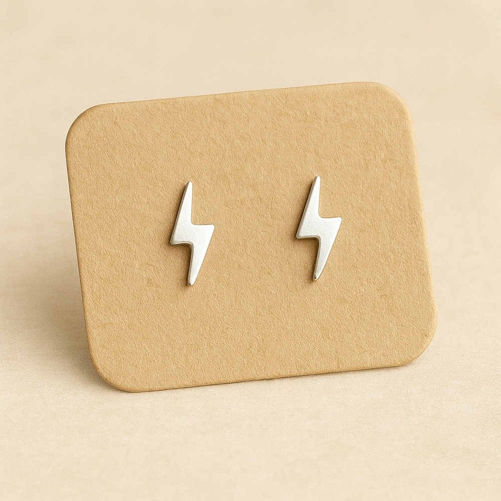 Tiny Lightning Bolt Stud Earrings Silver Surgical Steel | NEW